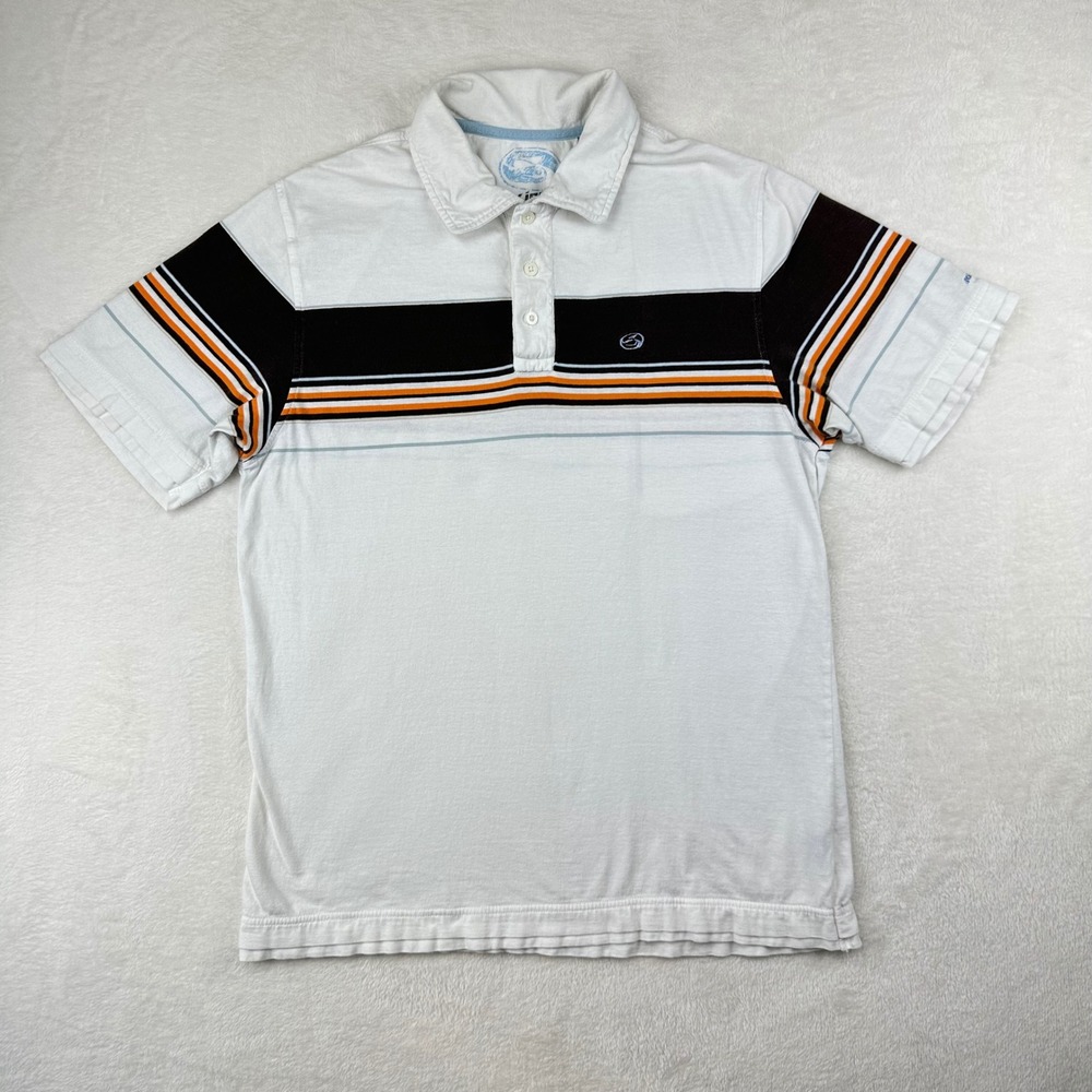 Kirra Polo Shirt Mens Medium White Striped Surf Casual Short Sleeve Cotton